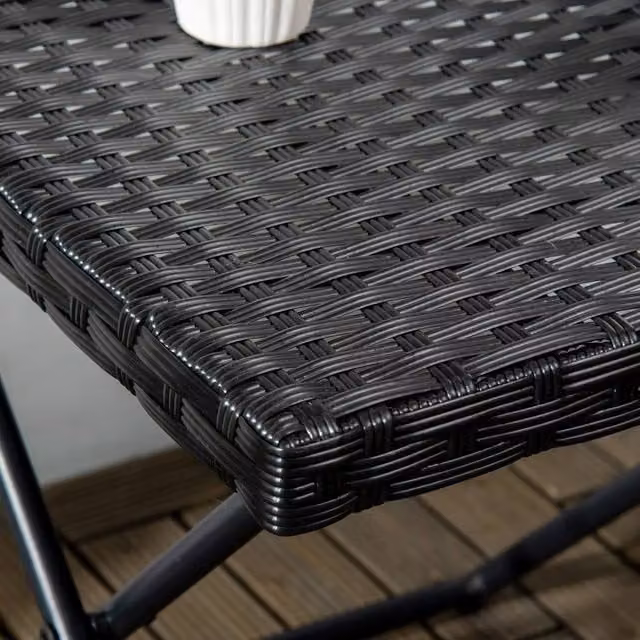 FORGEVIO Black Foldable Square Rattan Outdoor Coffee Table for Balcony and Bistro – 1