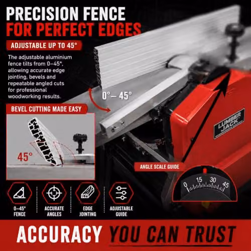 Lumberjack 254mm Professional Benchtop Planer Thicknesser with Leg Stand, 1500W, Red – 5