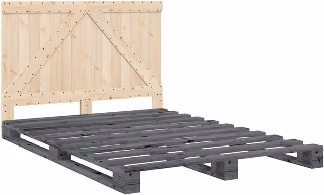 Berkfield Home Beautiful Bed Frame in Grey Solid Pine, W: 140 cm, D: 200 cm, H: 104 cm