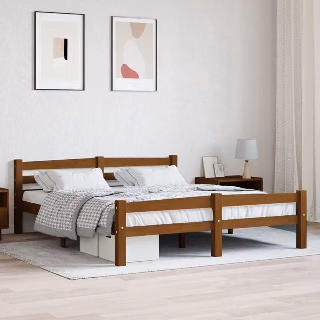 Berkfield Home Modern Solid Pinewood Bed Frame with Drawers, Brown, W/D/H: 160 x 200 cm