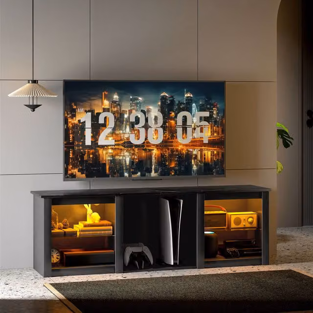 HOMCOM Modern Black TV Unit with LED Lights for up to 70 inch TVs