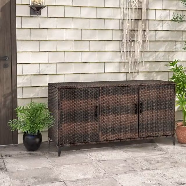 KORVIXA 318 L Brown Wicker Patio Storage Cabinet Deck Box