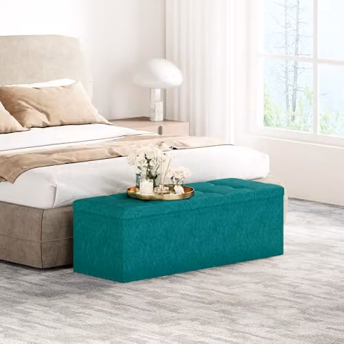 MCC Direct Foldable Upholstered Storage Ottoman Bench in Green, W: 110 cm, D: 36 cm, H: 36 cm – 2