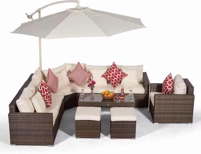 Giardino Santorini 6 Seat Rattan Sofa Set with Armchair, Coffee Table and 2 Stools in Brown and Grey