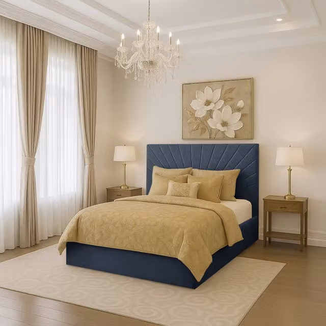 Desire Deco Sunrise Upholstered Velvet Bed Frame in Grey Blue, W/D/H: 120 x 200 cm