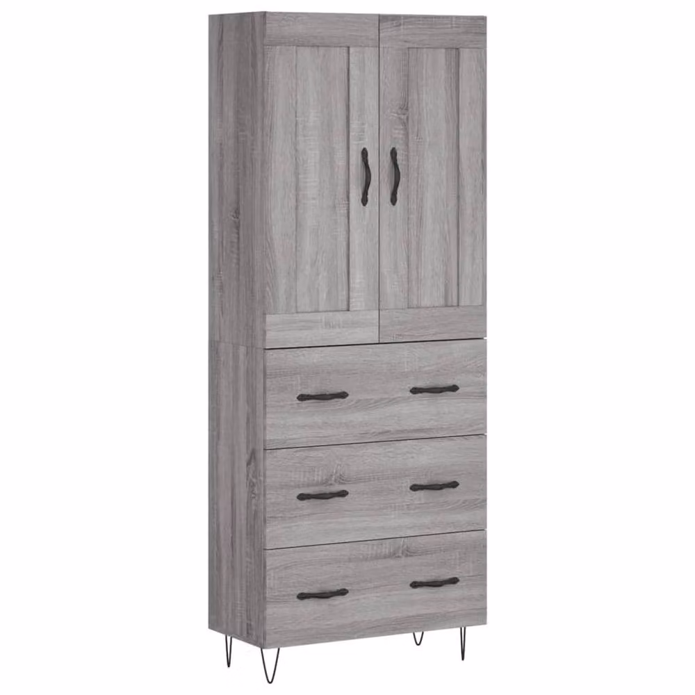 Berkfield Home Grey Sonoma Highboard with Hinged Doors and Internal Shelves, W/D/H: 69.5 x 34 x 180 cm – 3