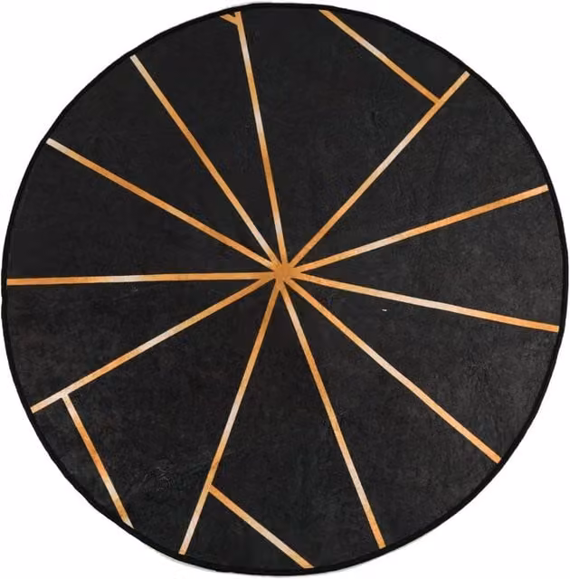 Berkfield Home Washable Round Anti Slip Rug in Black and Gold, Diameter: 100 cm – 1