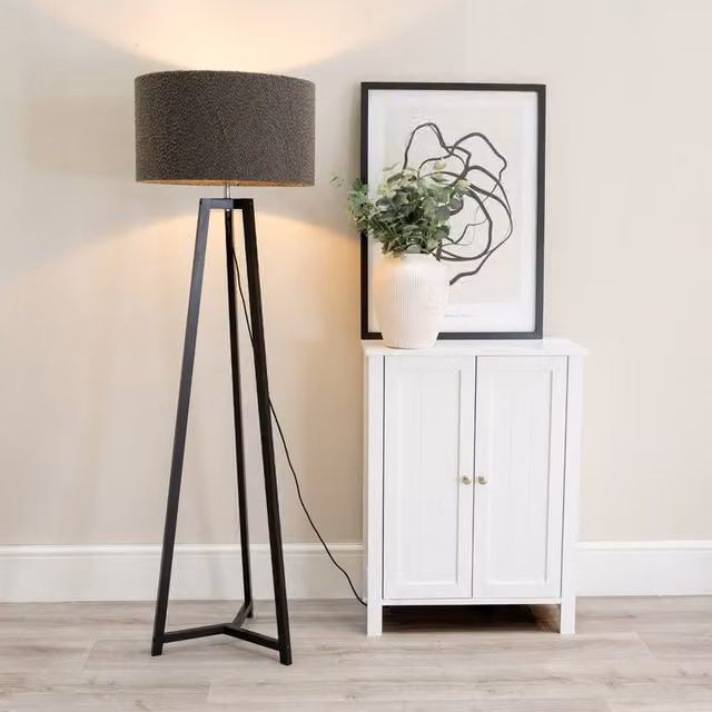 ValueLights Lottie Modern Floor Lamp with Fabric Cylinder Shade and LED Bulb in Anthracite and Grey