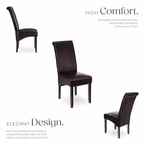 tectake Set of 6 Dining Chairs in Brown with Synthetic Leather and Wood Legs – 5