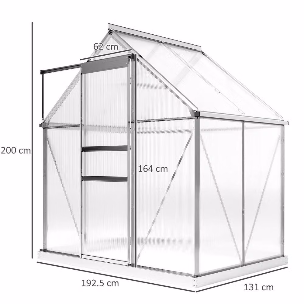 STILVORA Walk-In Greenhouse with Sliding Door and Window in Silver and Transparent Polycarbonate – 2