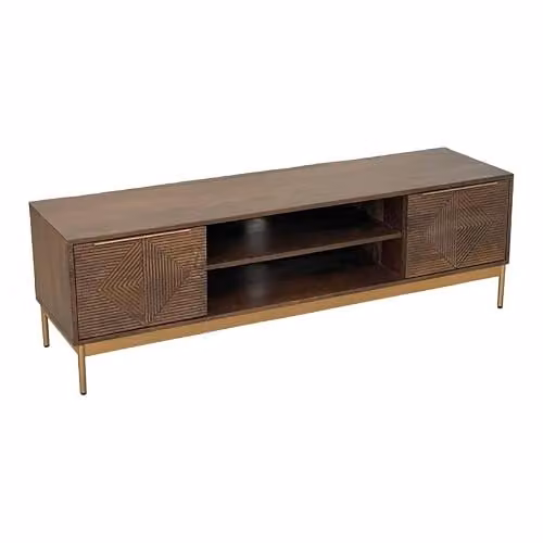 Jaipur Furniture Ltd Zaine Carving TV Unit in Brown Mango Wood, W/D/H: 148 x 40 x 46 cm