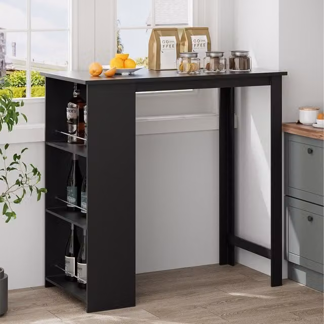 Komore Modern Black Rectangular Dining Room Bar Table with Matt Finish