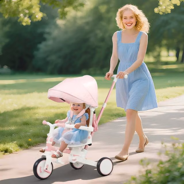 AIYAPLAY Foldable Toddler Tricycle with Adjustable Height and Push Handle, Pink