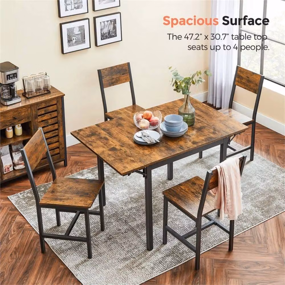 KORVIXA Industrial Drop Leaf Dining Table in Brown – 4