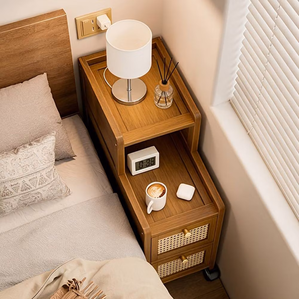 Ventryn Bamboo Narrow Edge Nightstand, Modern Minimalist Rolling Drawer Unit in Brown – 3