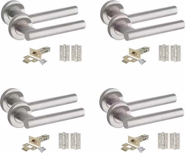 Golden Grace 4 Set Straight T-Bar Internal Door Handles on Rose in Brushed Silver