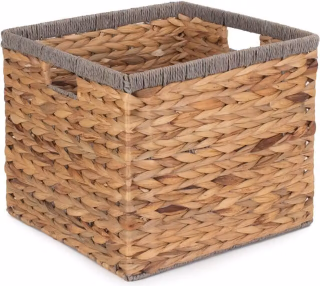 Red Hamper Square Water Hyacinth Storage Basket with Grey Rope Border in Brown, W/D/H: 40 x 40 x 32 cm