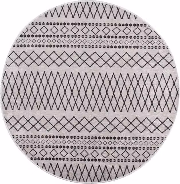 Berkfield Home Washable Geometric Round Rug in Black and White with Anti Slip Base, Diameter: 100 cm