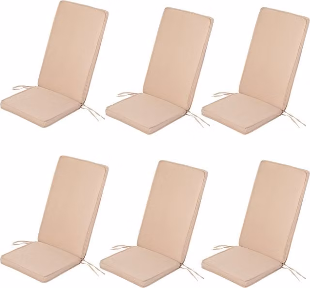 Gardenista High Back Outdoor Garden Dining Chair Cushion Set of 6 in Beige Polyester with Secure Ties