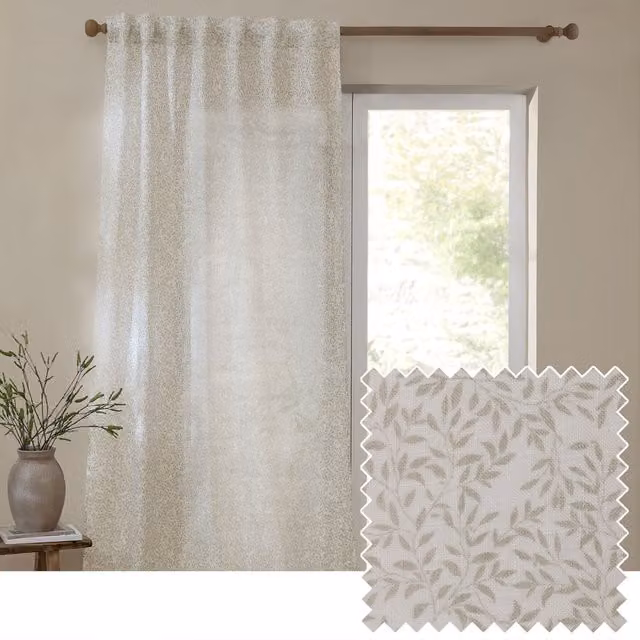 Make It A Home Perrie Leaf Sheer Woven Floral Curtain Panel in Natural Beige and Yellow, Height: 290 cm
