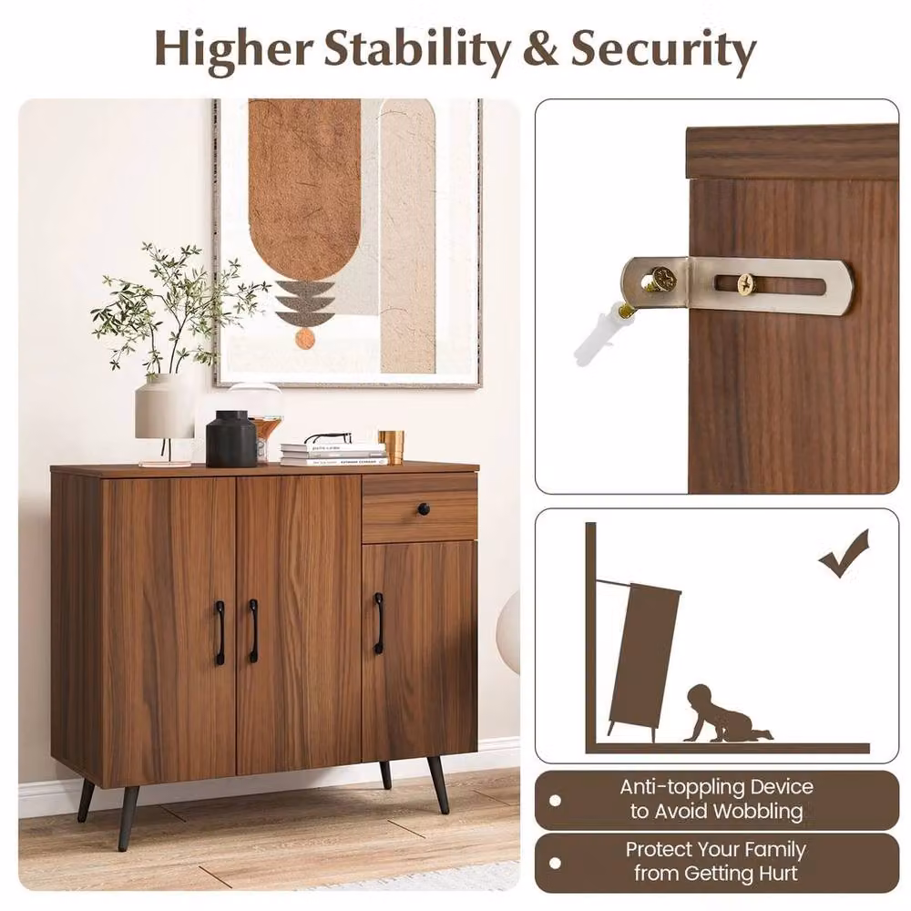 KORVIXA Modern Brown Storage Cabinet Sideboard with Adjustable Shelving W/H: 100 x 100 cm – 5
