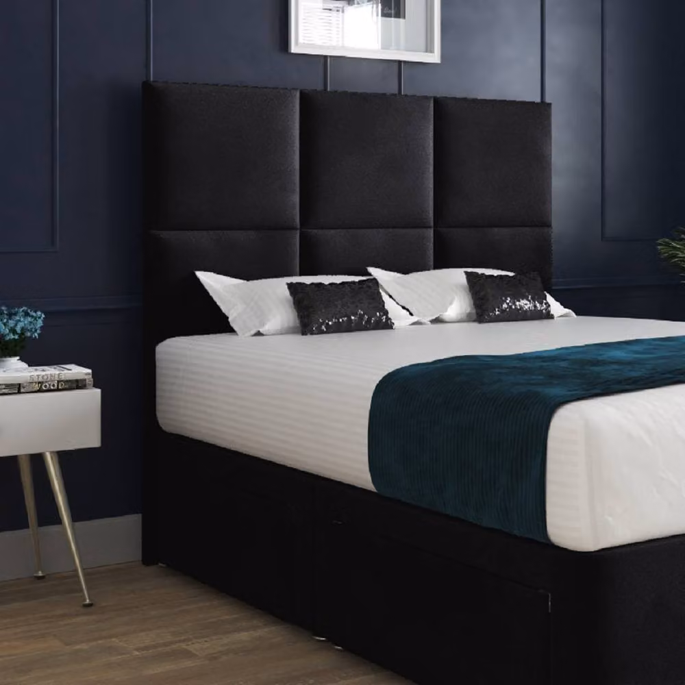 Casani Wolfforth Black Velvet Upholstered Floorstanding Headboard and Divan Bed Frame, Super King, W: 200 cm x D: 200 cm – 3
