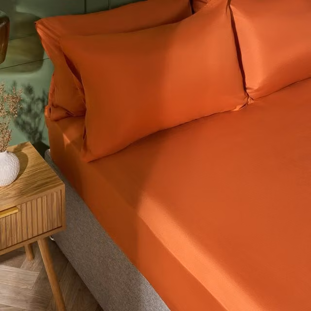 OHS Plain Dyed Microfibre Fitted Bed Sheet, Rust, 140 x 200 cm