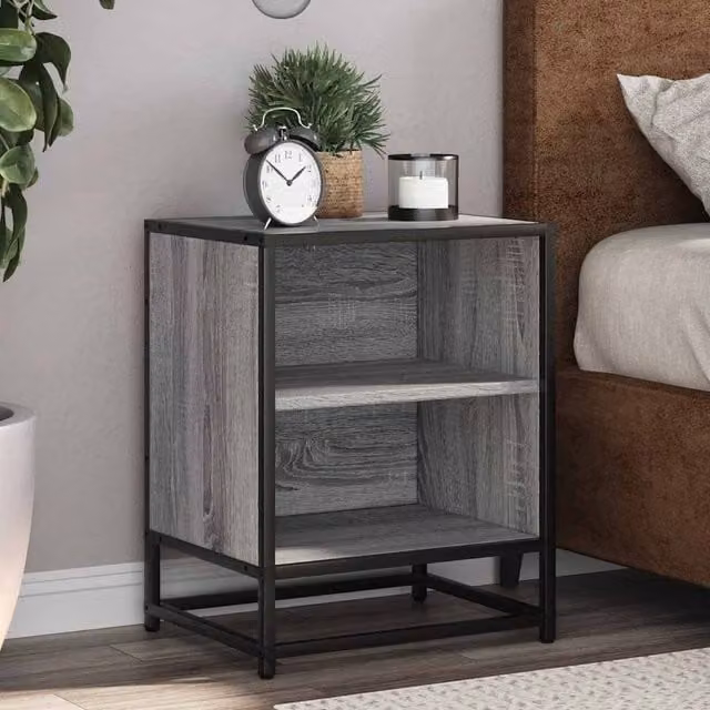 Berkfield Home Set of 2 Grey Sonoma Bedside Cabinets in Engineered Wood and Metal, W: 40 cm, D: 31 cm, H: 50 cm
