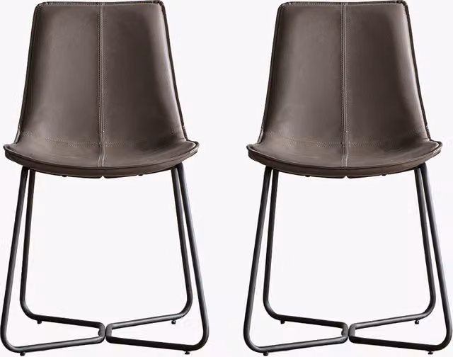 Perch & Parrow Set of Two Grey Synthetic Leather Modern Dining Chairs with Matt Metal Cantilever Base