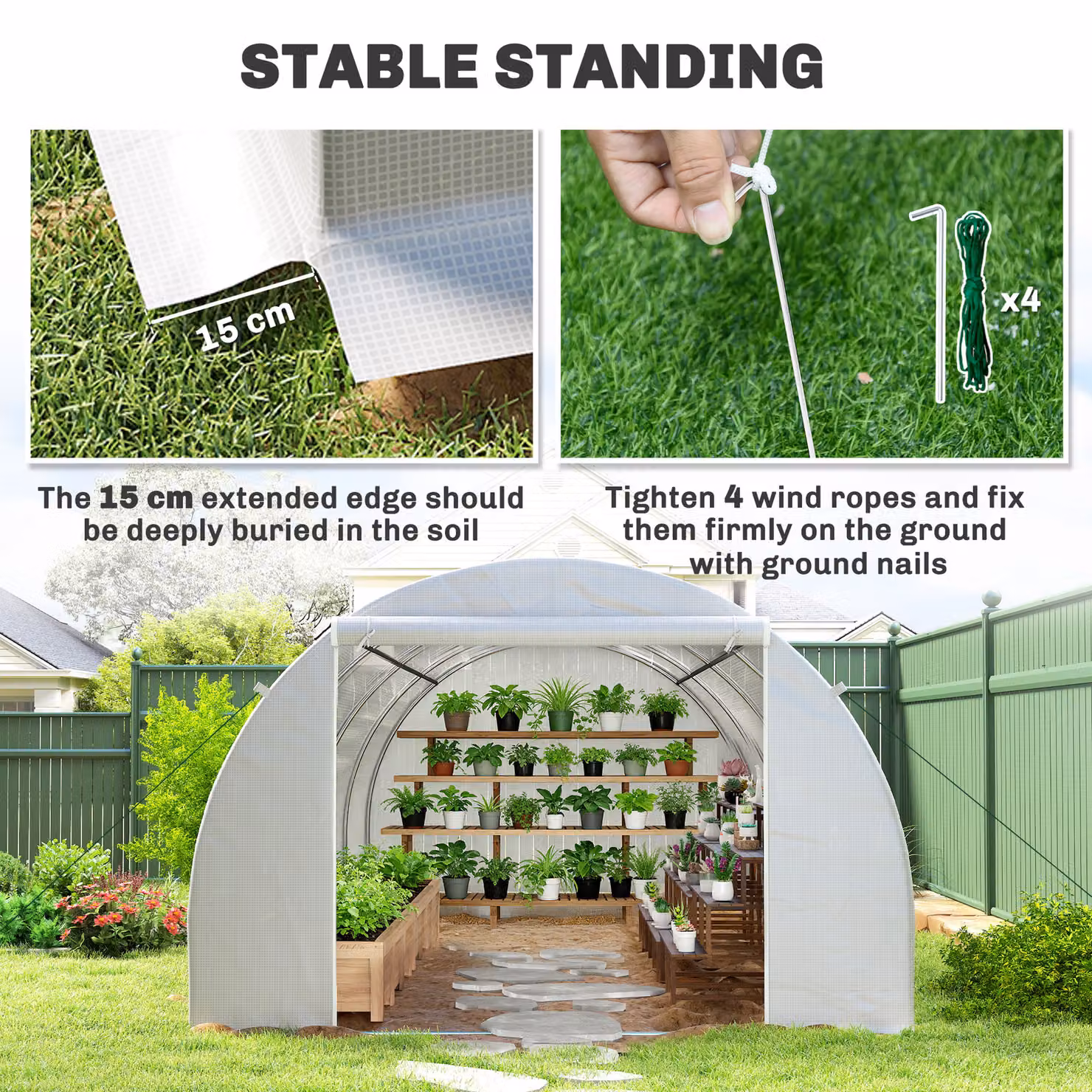Outsunny White Polytunnel Greenhouse with 8 Windows and Zippered Door, W/D/H: 6 x 3 x 2 m – 5