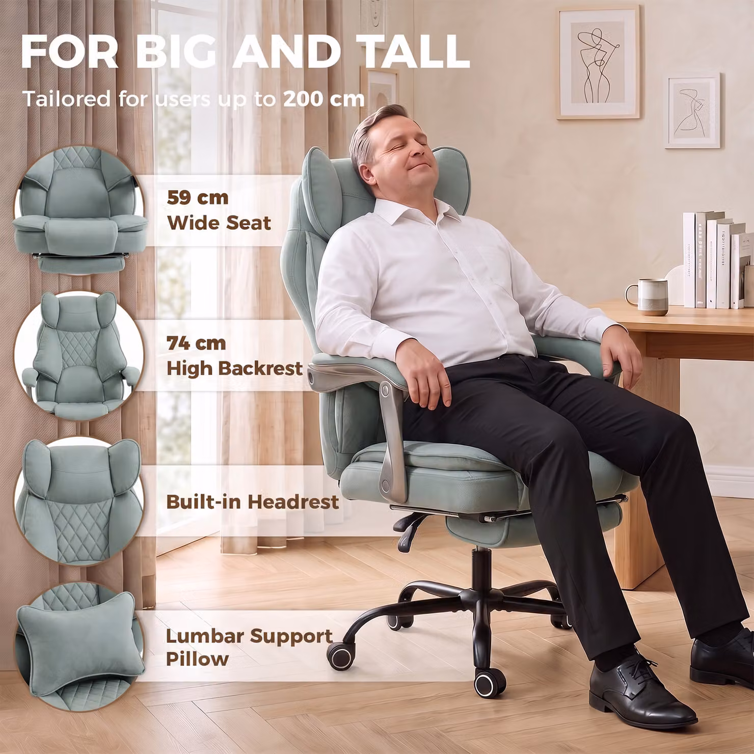 HOMCOM Executive Office Chair in Blue with Headrest, Lumbar Support and 180 kg Capacity – 4