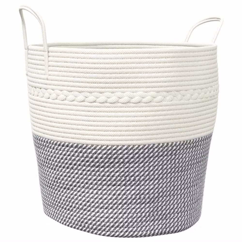 Berkfield Cotton Home Storage Basket in Grey and White, W: 43 cm, D: 38 cm – 2