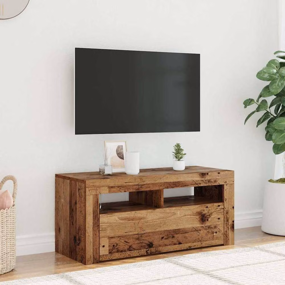 Berkfield Home Modern TV Cabinet with LED Lights in Old Wood Brown, W/D/H: 90 x 35 x 40 cm – 2