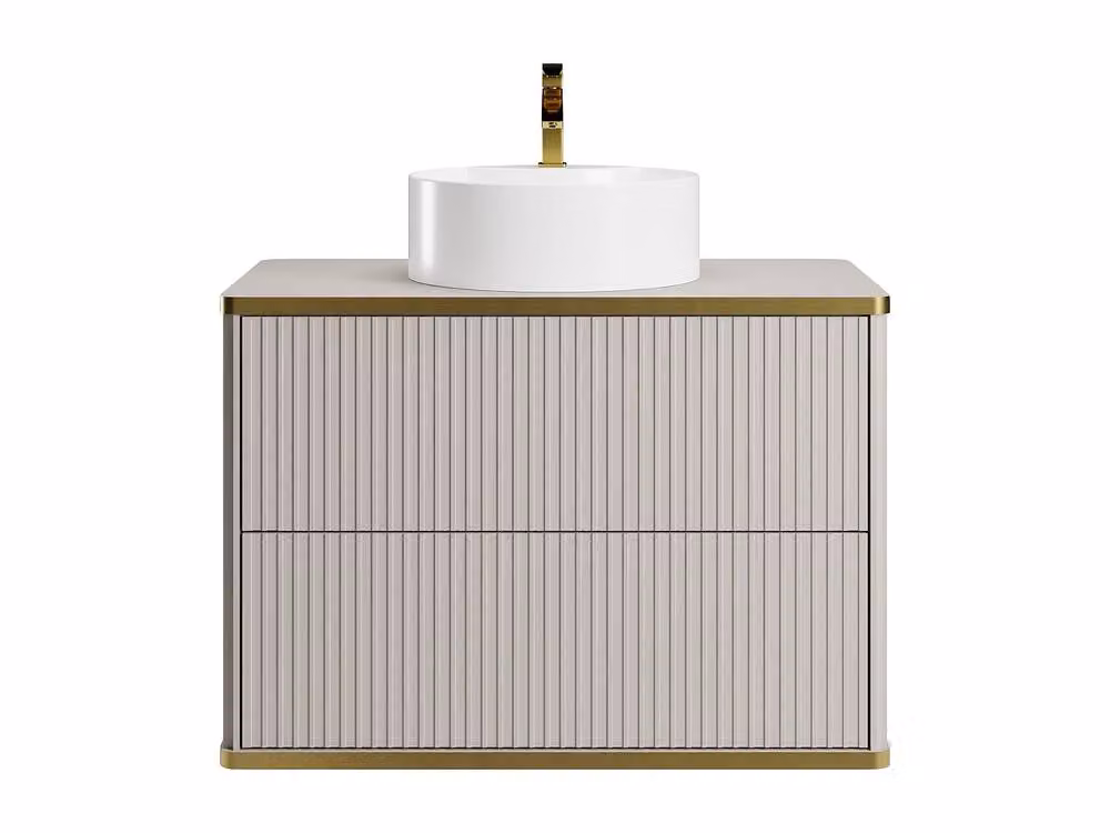 Vente-unique Suspended Striped Bathroom Vanity Unit with Gold Trim in Beige and White, W/D/H: 80.0 x 47.0 x 54.0 cm – 2