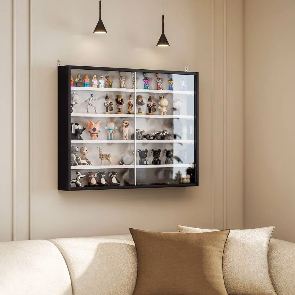 STILVORA Wall Mounted Display Cabinet with Glass Doors and Internal Shelves in Matt Black – 2