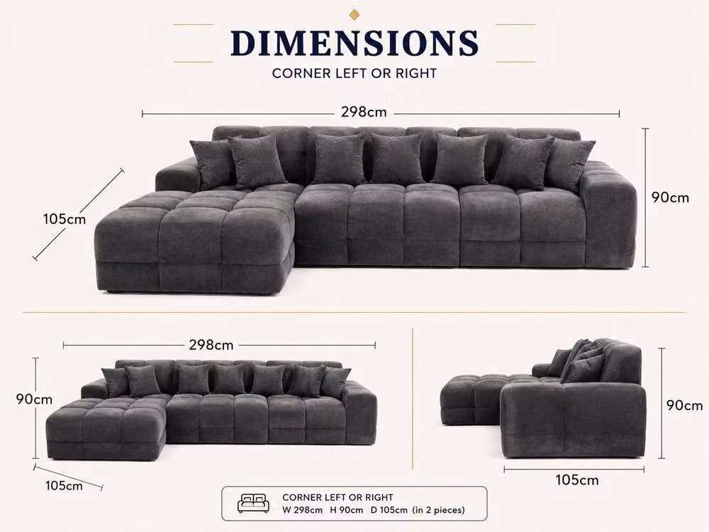 Stratus Interiors Jacob Modern L-Shape Bubble Cloud Sofa in Grey with Removable Covers and Scatter Cushions – 4