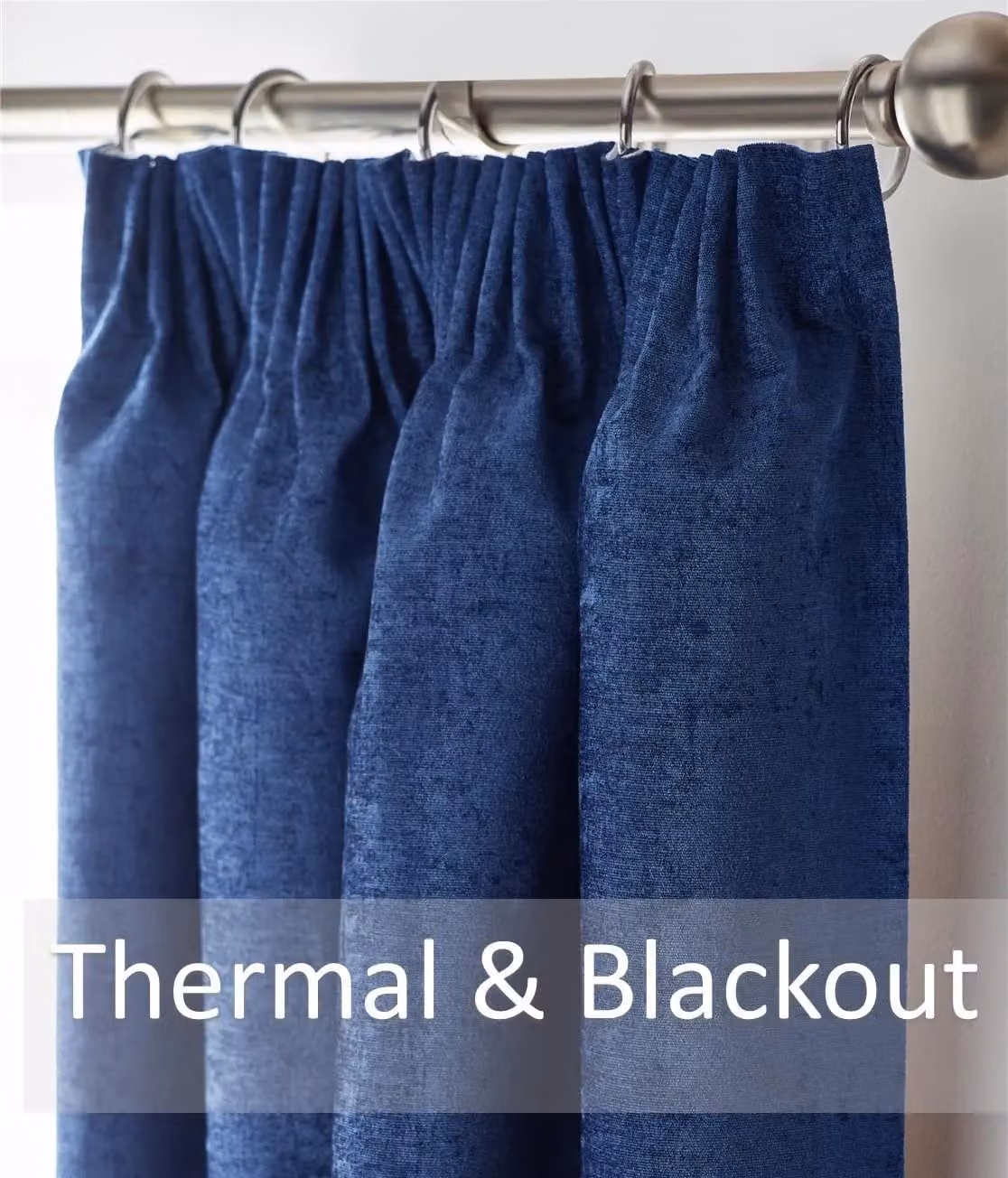 Luxury Living Blue Chenille Blackout Pencil Pleat Top Curtains, Width: 117 cm, Drop: 229 cm – 2
