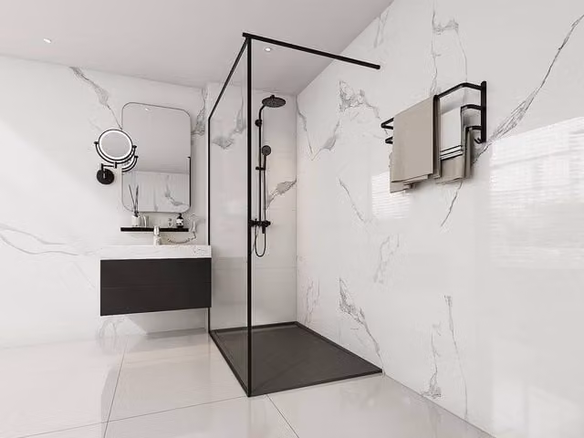 Vente-unique Lyrosa Rectangular Resin Shower Tray, Black, W: 140 cm, D: 90 cm