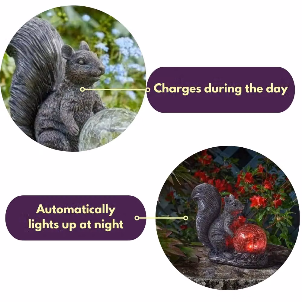 Marco Paul Solar Squirrel Garden Ornament with Multicolour Colour Changing Crackle Ball – 6