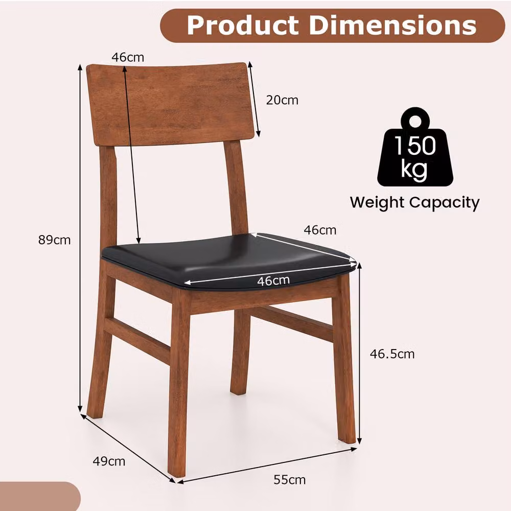 Costway Set of 2 Modern Wooden Dining Chairs with Black Upholstered Seats – 2