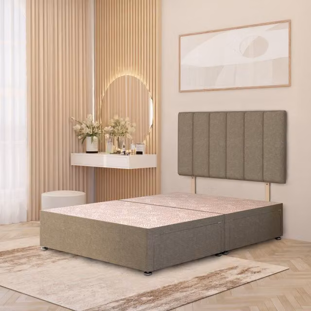 Somnior Beds Ltd Upholstered Fabric Divan Bed Base with Drawers, Beige/Brown, W: 120 cm, D: 200 cm