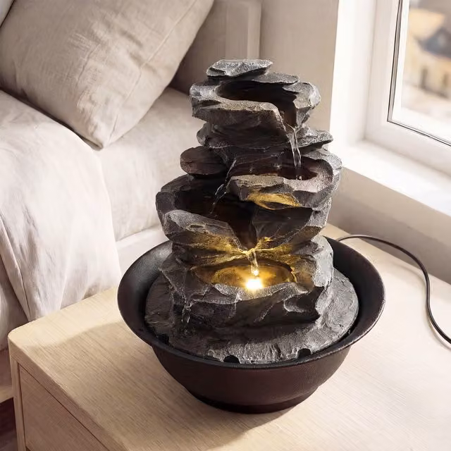 Costway LED Tabletop Cascading Water Fountain in Black