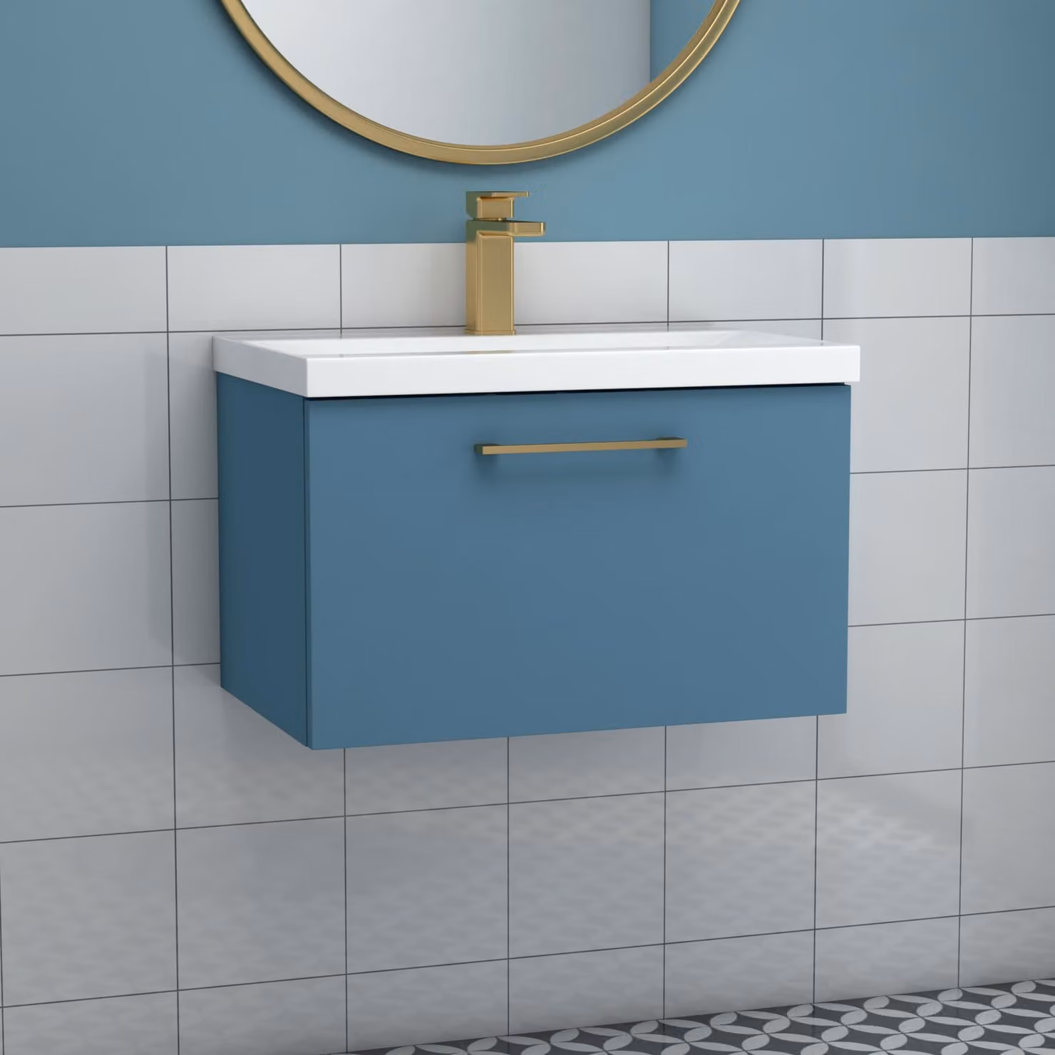 Royal Bathrooms Modena 800mm Wall Hung Vanity Unit with Mid-Edge Basin in Satin Blue