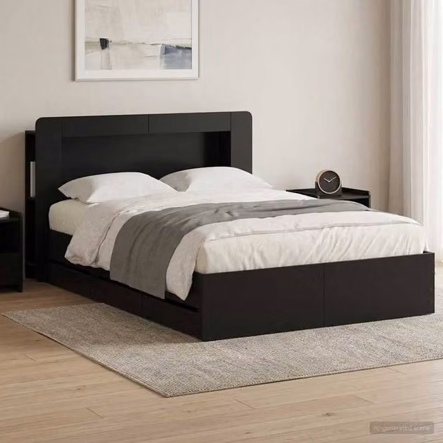 Berkfield Home Modern Bed Frame with Storage Drawers in Black, Engineered Wood, W/D/H: 150 x 200 cm – 1