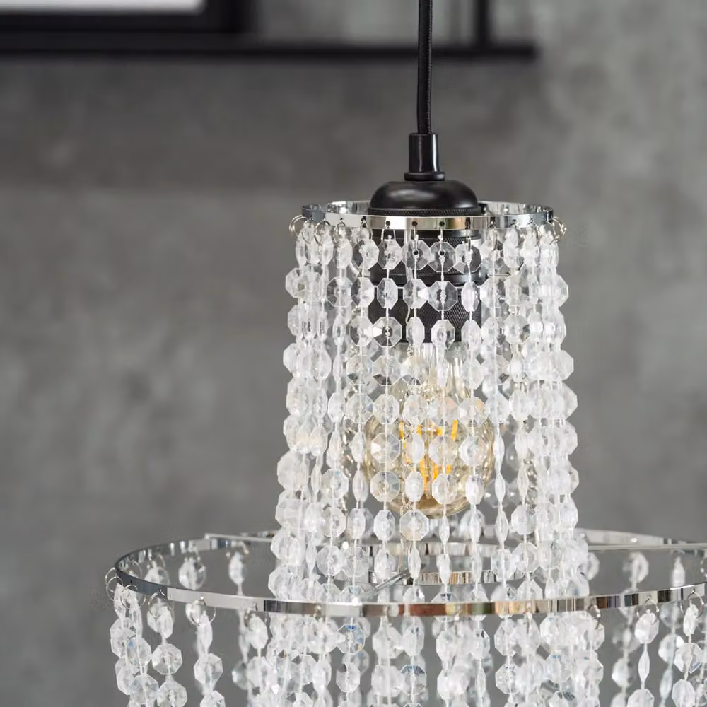 ValueLights Silver Jewel Acrylic Droplet Pendant Ceiling Light with 10W Warm White LED Bulb, Shade Width: 28 cm – 3