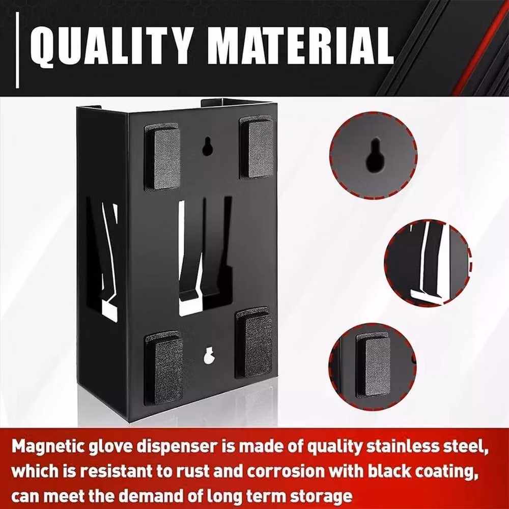 FLAVORA Magnetic Metal Disposable Glove and Tissue Wipes Dispenser Holder in Black – 3