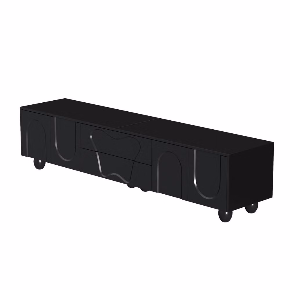 Rolipo Minimalist Black TV Cabinet with Solid Wood Legs W: 180 cm, D: 40 cm – 4