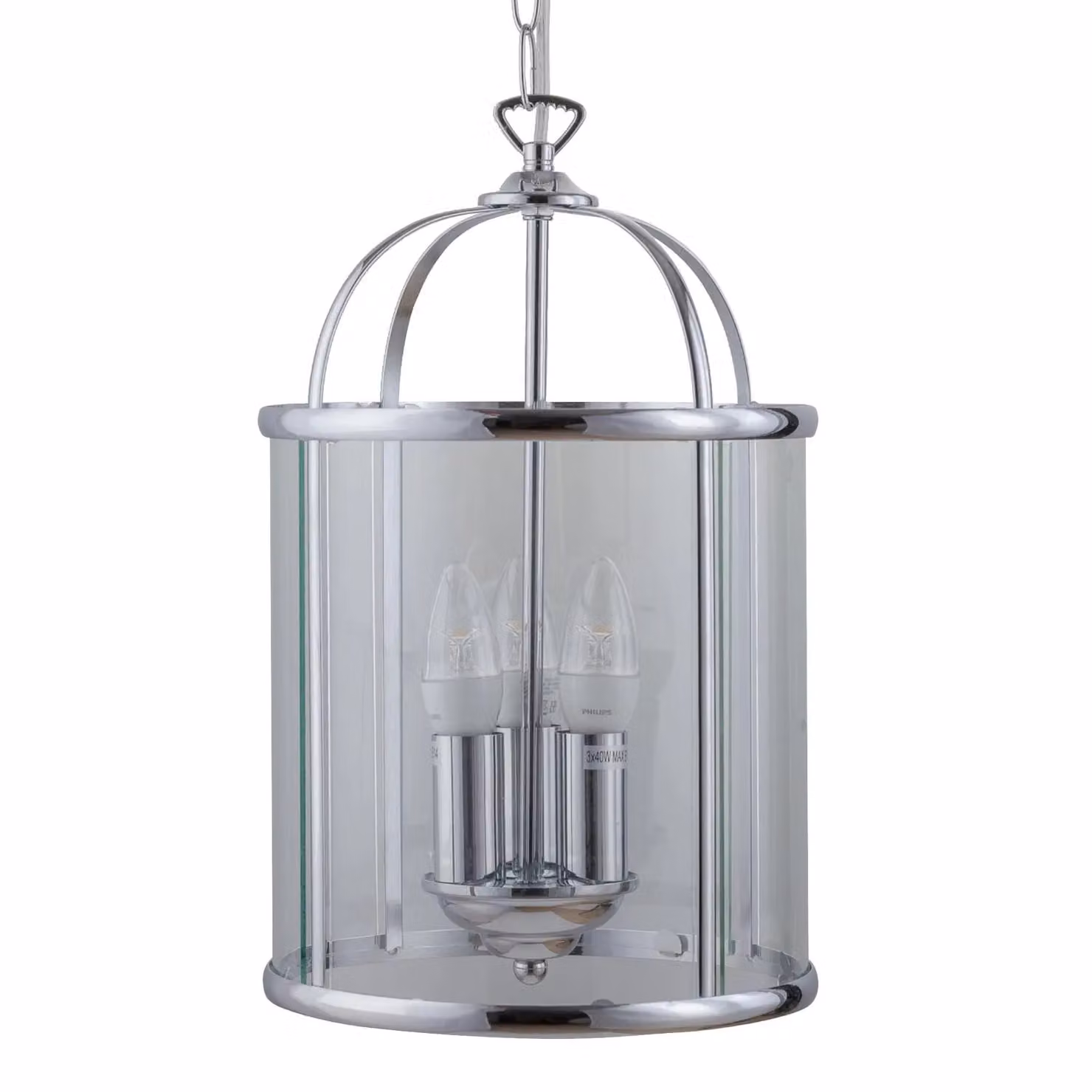 First Choice Lighting Polished Chrome 3 Light Lantern Style Pendant with Transparent Glass in Silver – 2