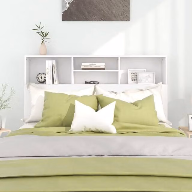 Berkfield Home Modern White Headboard Cabinet with Integrated Bedside Shelf, W: 140 cm, D: 19 cm, H: 103.5 cm