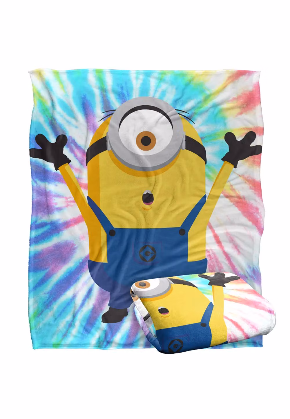 Universal Minions Stuart Silky Touch Blanket in White and Multicolour, W: 152 cm, D: 127 cm – 2